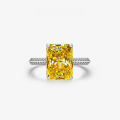 wholesale 925 Sterling Silver 95 Carat High Carbon Diamond Ring for Women, Light Luxury Rectangle 9*12 Millgrain Pointed Bottom Goose Yellow-0-0