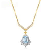 wholesale Metal: 925 Silver Gold Plated Japanese New Retro Court Style Sky Blue Topaz Pendant, Niche Design Necklace Wholesale-10K gold + swimming paint  925 silver