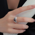 wholesale 925 Sterling Silver Unique Gray Black Agate Open Adjustable Ring for Women, New Ins Trendy Minimalist Band-0-2