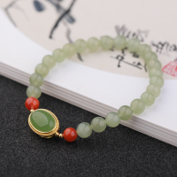 wholesale Gold-plated 925 Sterling Silver Inlaid with Large Cabochon Jasper Beads 6mm Jade Beads "Qing Shui" Material Hetian Jade Bracelet for Women-6mm Jasper Cabochon Beads &gt;925 Silver