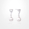 wholesale S925 Sterling Silver Triangle Shell Pearl Earrings for Women, European and American Ins Style, Minimalist Niche Design Ear Accessories Wholesale-0-1