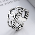 wholesale S925 Sterling Silver European-American French Chic Hollow Multi-layer Letter Open Ring Hip-hop Internet Celebrity Style Ring-0-2