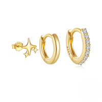 wholesale 925 Sterling Silver Minimalist Geometric Butterfly Stud Hoop Earrings Set, Hot-selling Ins Earrings For Women-Set of 3 - Gold#1 925 Silver