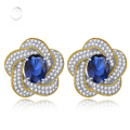 wholesale Metal material, Mu Jing Jewelry's new flower earring design inlaid with 6*8 sapphire, vintage style, drop shipping-0-0