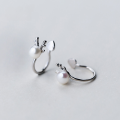 wholesale Sterling Silver Christmas-themed Cute and Versatile Reindeer Ear Studs with Pearl Deer Antler Earrings for Non-Pierced Ears E5904-0-0