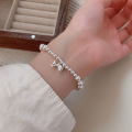 wholesale S925 Sterling Silver Cat's Eye Bead Bow Bracelet for Women, Korean Stall New Design High-End Elastic Rope Hand Accessory-0-4