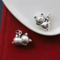 wholesale 925 Silver Antique Silver Lucky Cat with 925 Silver Floral Base, Handmade DIY Braided Accessory Fitting by Qianqiao-0-3
