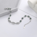 wholesale S925 Sterling Silver with Green Zircon Rose Flower Bracelet, Retro Style Vintage Charm Luxury Women's Accessory-0-2