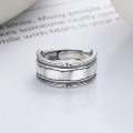 wholesale S925 Sterling Silver Vintage Distressed Creative Rune-Inspired Wide Band Index Finger Open Ring with Ancient Style Text-0-1