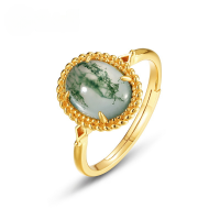 wholesale European and American new exaggerated and unique geometric S925 sterling silver ring, forest-style green moss ring for women, cross-border supply-10K gold + swimming paint>Adjustable opening