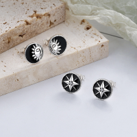 wholesale S925 Sterling Silver Retro Vintage Resin Sun and Star Pattern Earrings, Trendy Minimalist Stud Earrings-YFR093 star is about 1.8 grams