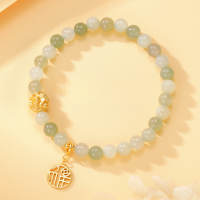 wholesale Metal material in the front, Hetian Jade Fu Character Bracelet for Women, Ins Niche Design New Style, Hetian Jade Bead Bracelet for Women, Light Luxury Vintage Hand Accessory, Minimalist-Hetian Jade Bracelet with the Chinese Character "Fu" (Fu) / Approx. 10.41g &gt;SL010608
