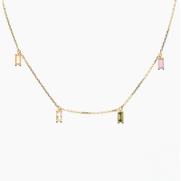 wholesale S925 Sterling Silver Minimalist Colorful Square Zircon-accented Layered Choker Necklace, Cross-borderins Jewelry-Gold