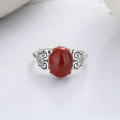 wholesale S925 Sterling Silver Vintage Antique Red Agate Ruyi Pattern Open Ring with Classic Elegance-0-1