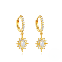 wholesale S925 Sterling Silver Eight-pointed Star Opal Inlaid Zircon Ear Hoops,-Gold#3 925 Silver