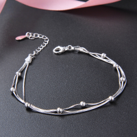 wholesale 925 Sterling Silver Ballpoint Pen Bracelet for Women, Ins Niche Design, Luxury Advanced Sense Beaded Three-Layer Snake Chain Stackable Wrist Accessory-Round Bead Multi-Layer Bracelet 925 Silver