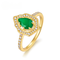 wholesale S925 Sterling Silver Geometric Green Onyx Vintage-style Light Luxury Adjustable Open Ring for Women Wholesale-10K gold + swimming paint US7#