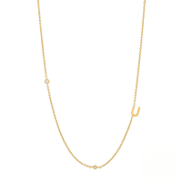 wholesale S925 Sterling Silver Zircon-studded Letter Women's Choker Necklace, Ins Minimalist 26-letter Design-Gold-U 925 Silver