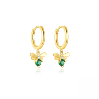 wholesale S925 Sterling Silver New Fun Bee Green Zircon Ear Hoop,ins-Gold 925 silver