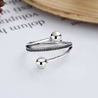 wholesale S925 Sterling Silver European and American Minimalist Style Niche Design Line Double Bead Geometric Open Ring for Men and Women-YFJ352/approx. 2.3g Adjustable opening
