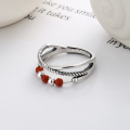 wholesale S925 Sterling Silver Cross Red Agate Dynamic Ring, Stylish and Versatile Internet Celebrity Trend Ring-0-2