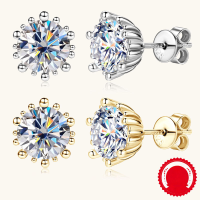 wholesale S925 Sterling Silver Fashion Minimalist 2-Carat D Color Moissanite Stud Earrings for Women, Small Niche Design High-End Earrings-Gold 2 carats + 2 carats