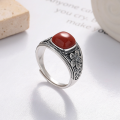 wholesale S925 Sterling Silver Cloud Pavilion Auspicious Cloud Flower Southern Red Agate Ring, Vintage Antique Style Adjustable Index Finger Ring with a Premium Feel-0-1