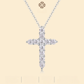 wholesale S925 Silver Fashionable and Luxurious Religious Cross Necklace for Women with Moissanite, Non-Tarnishing, Wholesale Collarbone Chain-0-0