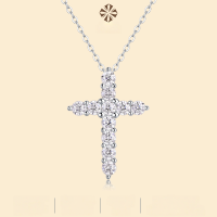 wholesale S925 Silver Fashionable and Luxurious Religious Cross Necklace for Women with Moissanite, Non-Tarnishing, Wholesale Collarbone Chain-Six-claw necklace 1ct