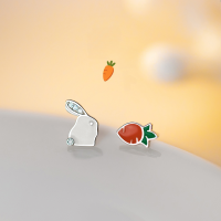 wholesale S925 Silver Asymmetrical Playful Earrings for Women with Micro-Paved Bunny and Carrot Design M00538-S925 silver pair 925 silver