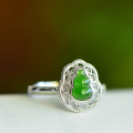 wholesale 925 Silver New Chinese Palace Style Jade Openable Women's Ring with Gourd Fu Lu Openwork Inlay and Hetian Jasper-0-0
