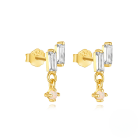wholesale S925 Sterling Silver Octagonal Opal Zircon Accent Versatile Earrings For Women-Gold#4 925 silver