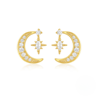 wholesale S925 Sterling Silver Star Moon Pearl Moonstone Zircon Inlaid Stud Earrings,-Gold#9 925 silver