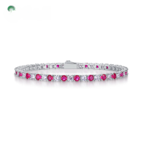 wholesale S925 Sterling Silver Lab-Grown Ruby Tennis Bracelet for Women Fashion Full Diamond Cross-Border Wholesale from Manufacturers-Cultivated Sapphire (180MM)  925 Silver