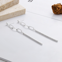 wholesale S925 sterling silver geometric zirconia spliced asymmetric tassel long drop earrings elegant and gentle earrings-160QR/approx. 3.8g>925 silver