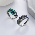 wholesale S925 Sterling Silver Retro Guochao Drip Glaze Peony Lotus Koi Fish Ring Ethnic Vintage Style Ring-0-0