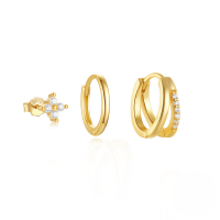 wholesale S925 Sterling Silver Exquisite Fashion Zircon Inlaid Ear Clasp Hoop, Double Layer Fishbone Stud Earring Set-3-piece set, gold#3&gt;925 silver