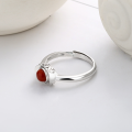 wholesale S925 Sterling Silver Vintage and Unique Gold Ingot Coin Inlaid with Southern Red Agate Auspicious Openable Ring for Women-0-2