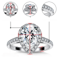 wholesale S925 sterling silver plated with 18K gold, 2-carat cross-border moissanite ring, women's halo-set pear-shaped fashion engagement ring-0-5