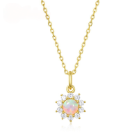 wholesale S925 Silver Japanese and Korean Light Luxury Style Sun Necklace for Women, Inlaid with Opal, Compact and Design-Focused Pendant, Customized by Source Manufacturer-Pendant without chain 925 silver
