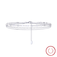 wholesale S925 Sterling Silver Double Layer Tassel Multi-Layer O-Link Chain, Highly Versatile and Minimalist Wholesale Anklet-Silver (rhodium plated)  925 silver