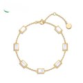 wholesale S925 Gold-Plated Sterling Silver Japanese Light Luxury Retro Rectangle Natural Mother-of-Pearl Bracelet for Women, Simple and Popular Wholesale-0-0