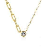 wholesale S925 Sterling Silver Asymmetric Collar Necklace With A Single Classic Round Zircon-Gold 925 silver