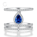 wholesale S925 Sterling Silver New Style 1 Carat Pear-shaped Tanzanite 5*7 Teardrop Ring, Fashionable and Elegant-0-0