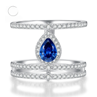 wholesale S925 Sterling Silver New Style 1 Carat Pear-shaped Tanzanite 5*7 Teardrop Ring, Fashionable and Elegant-R386 Tanzanite Ring Size 9