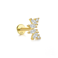 wholesale S925 Sterling Silver, 16g Flat Thread, Marquise Multi-zircon Dragonfly Stud Earrings-Gold single #9