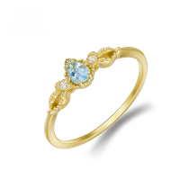 wholesale 10k Gold March Birthstone Natural Aquamarine Light Luxury Delicate Ring for Women, Spring Jewelry Collection-10K Gold Aquamarine Teardrop Ring For other sizes, please contact customer service