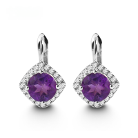 wholesale S925 silver lightweight luxury natural gemstone amethyst earrings, European and American style unique colored gemstone earrings-Natural Amethyst &gt;925 Silver