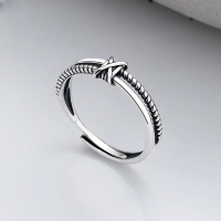 wholesale S925 Sterling Silver Minimalist Double-Layer Twisted Rope Ring Ins Style Retro Trendy Minimalist Cold Tone Index Finger Ring for Women-YJ422/approx. 2.2g Adjustable opening