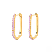 wholesale S925 Sterling Silver U-shaped Zircon Accent Trendy Minimalist Ins Style Ear Cuffs-Gold-Pink Diamond